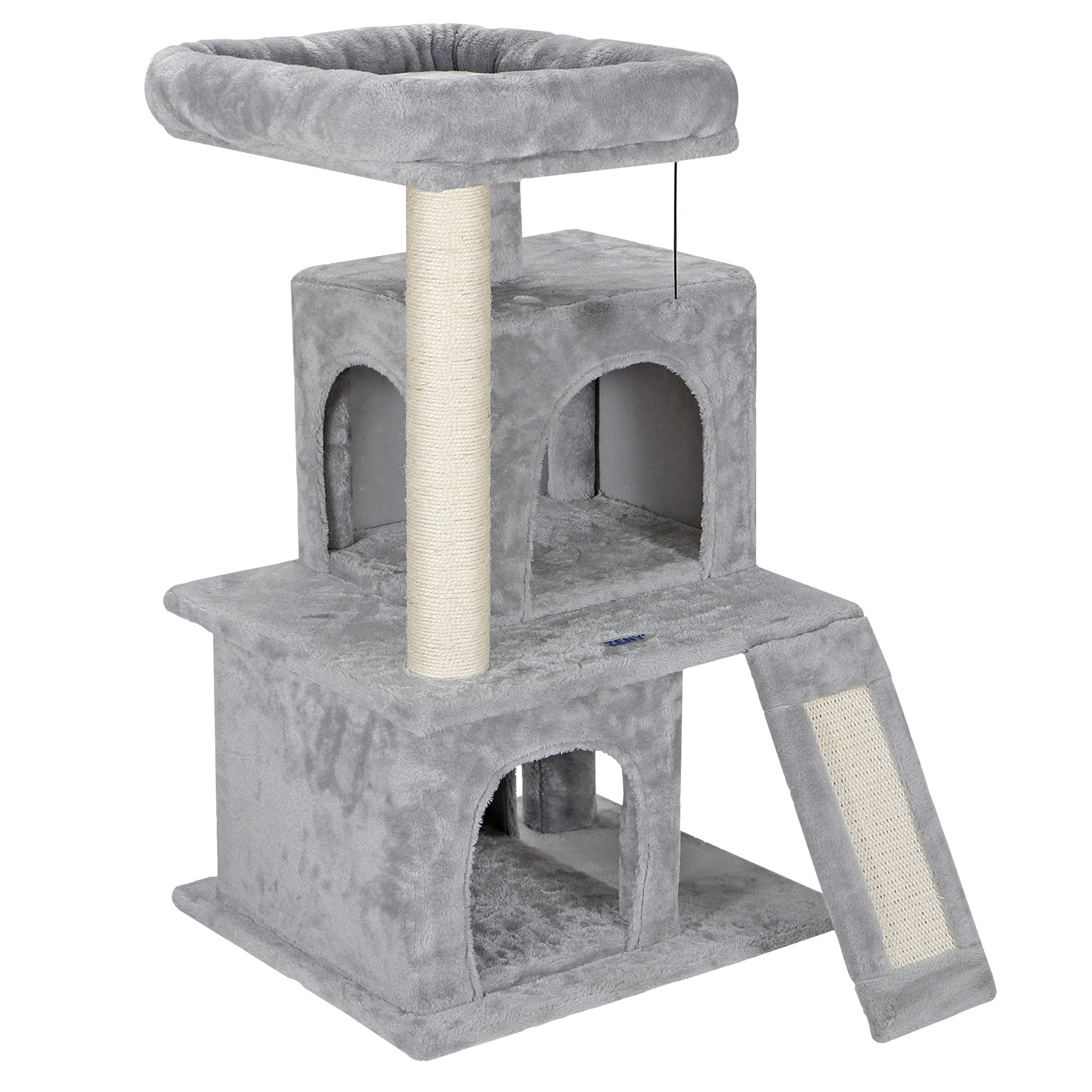 子猫ちゃんも安心の高さ キャットタワー 高さ約85cm 猫タワー おもちゃのポール 2つ猫部屋付き ふわふわ素材 天然サイザル麻紐 爪とぎ